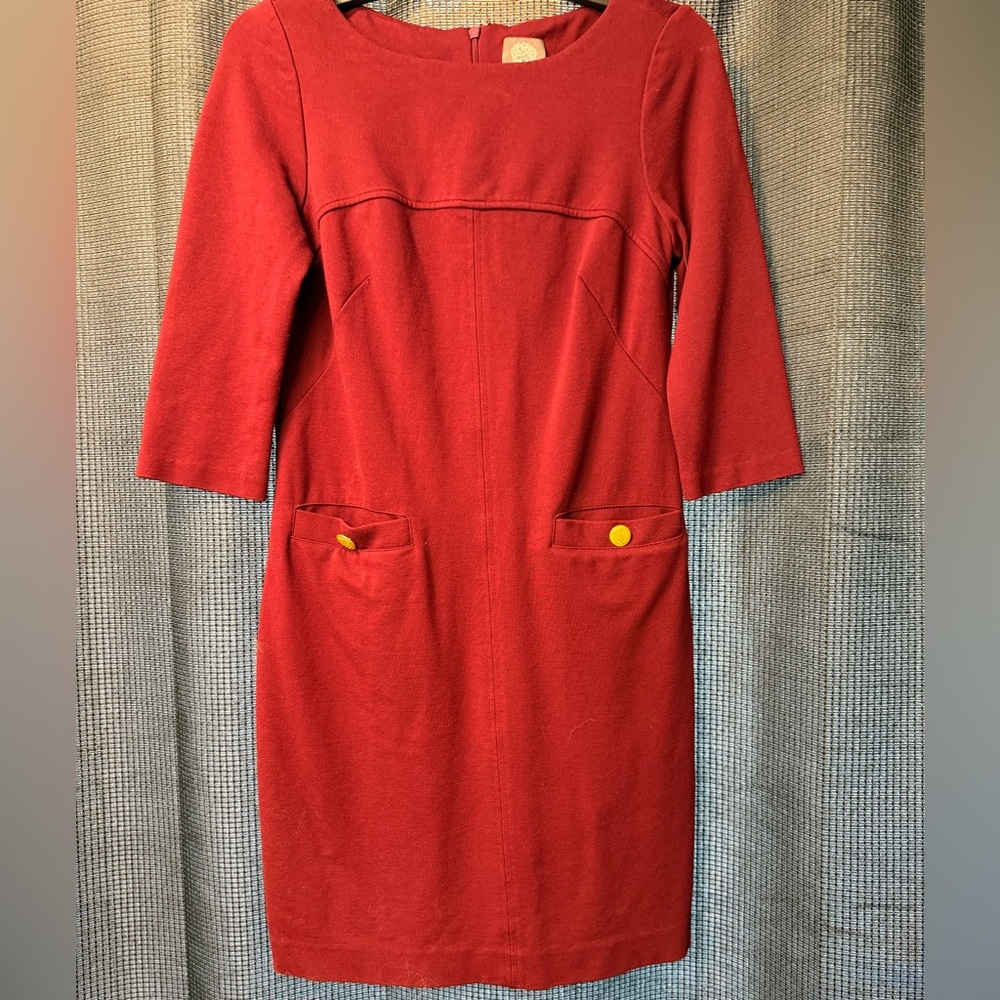 Vince Camuto Red Sheath Dress with Bateau Neckline